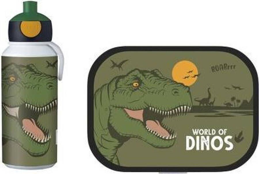 Mepal – Lunchset campus (pu + lb) – pop-up drinkfles en broodtrommel voor kinderen – Dino – bento box – lekvrij