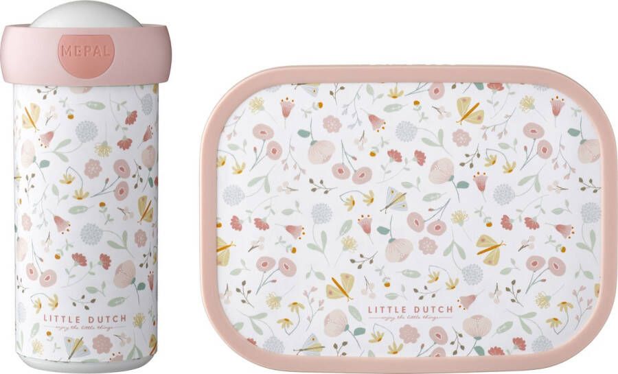 Mepal lunchset Campus – Broodtrommel en Drinkbeker voor kinderen – Bento box – Schoolbeker – Flowers & Butterflies