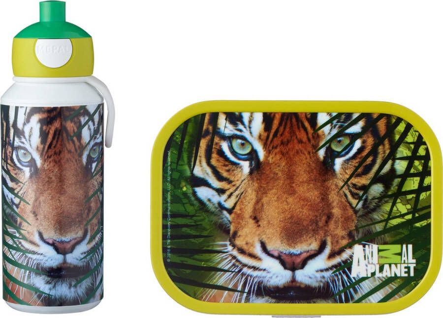 Mepal – Lunchset campus (pu + lb) – pop-up drinkfles en broodtrommel voor kinderen – Animal Planet tijger – bento box – lekvrij
