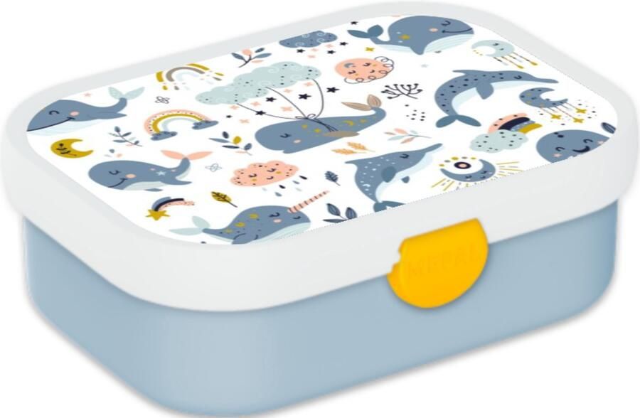 Mepal Broodtrommel voor Kinderen Bento Lunchbox Aquarel Dieren Inclusief Bentobakje & Vorkje BPA vrij en Vaatwasserbestendig 750 ml Walvis