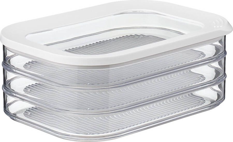 Gusta Mepal – vleeswarendoos Modula 3-laags – wit – bewaardoos met deksel – zicht op inhoud stapelbaar – koelkastdoos