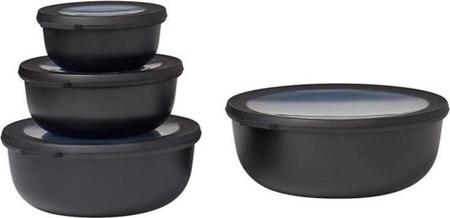 Mepal Multikom Cirqula 4-delige set (350 + 750 + 1250 + 2250 ml) Mag in de vriezer magnetron en vaatwasser – Nordic black – Meal prep bakjes Bewaardozen met deksel