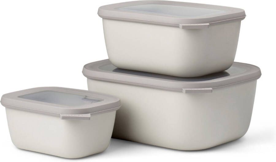 Mepal Multikom Cirqula rechthoekig 3-delige set (750+1500+3000) Mag in de vriezer magnetron en vaatwasser – Nordic white – Meal prep bakjes Bewaardozen met deksel