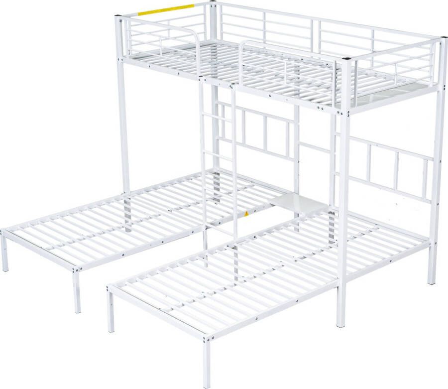 Merax 3 Persoons Stapelbed Driepersoonsbed Kinderbed met Tafel Bed met Ladder Wit