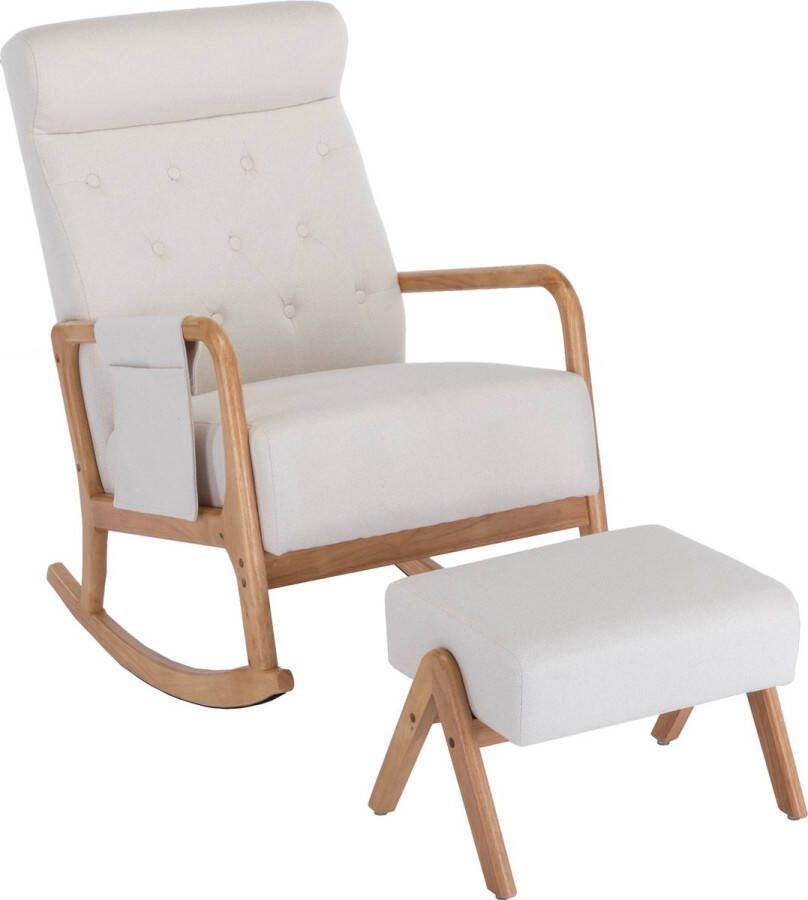 Merax Comfortabele Schommelstoel met Voetenbank Gestoffeerde Stoel Beige