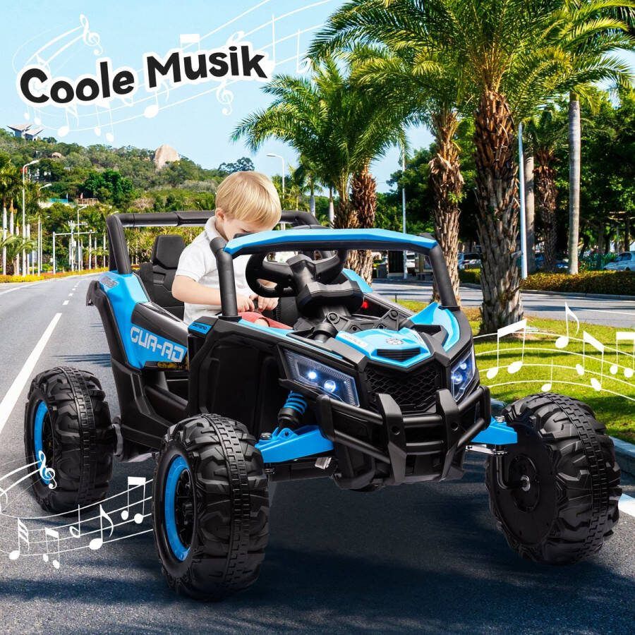 Merax Elektrische Auto voor Kinderen 12V Terreinwagen met 2 Motoren Elektrisch Speelgoedvoertuig met Bluetooth en Afstandsbediening Blauw met Zwart