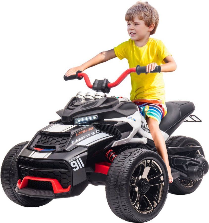 Merax Elektrische Driewieler Motorfiets voor Kinderen 12V Elektrisch Voertuig met Bluetooth en Realistisch Dashboard Zwart met Wit