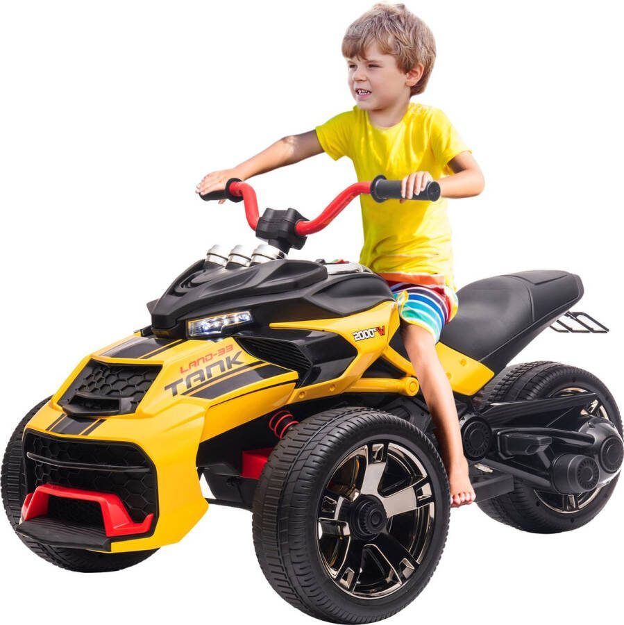 Merax Elektrische Motor voor Kinderen 12 V Speelgoedvoertuig Driewieler Motorfiets met Bluetooth Geel met Zwart