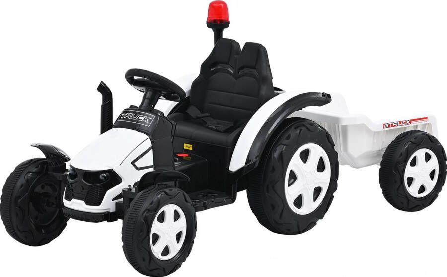 Merax Elektrische Traktor voor Kinderen 12V Elektrisch Tractor met Aanhanger Kinderauto Wit
