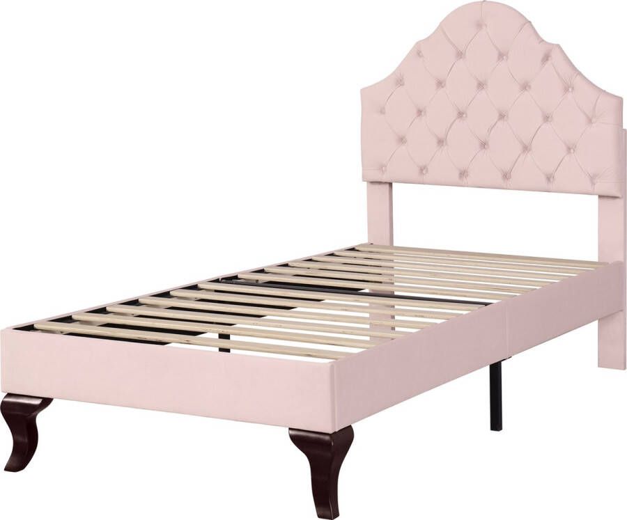 Merax Gestoffeerd Eenpersoonsbed Bed voor 1 Persoon met Verstelbaar Hoofdbord Roze