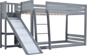 Merax Kinderbed 90*200 CM met Lattenbodem Stapelbed met Valbeveiliging Peuterbed Jongens en Meisjes Grijs