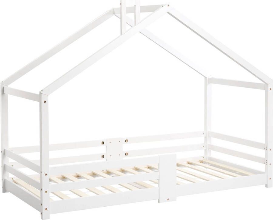 Merax Kinderbed 90x200 Bed voor Kinderen met Valbeveiliging Huisbed Wit