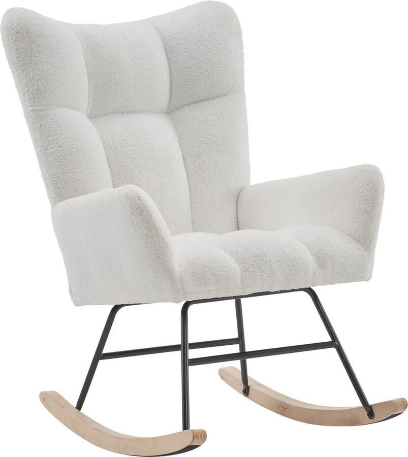 Merax Schommelstoel in Luxe Teddy Velvet Stof Gestoffeerde Stoel Relaxfauteuil Wit