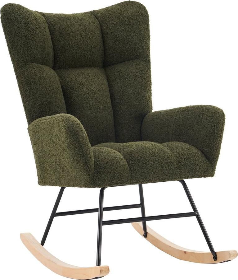 Merax Teddy Velvet Stof Schommelstoel Moderne Stoel Relaxfauteuil Fauteuil Groen