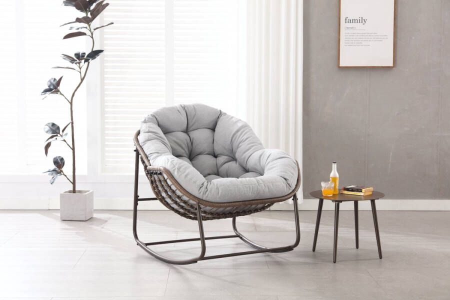Merax Outdoor Wicker Schommelstoel Oversized Ei-vormige Loungestoel voor Buiten en Binnen Moderne Stoel Lichtgrijs
