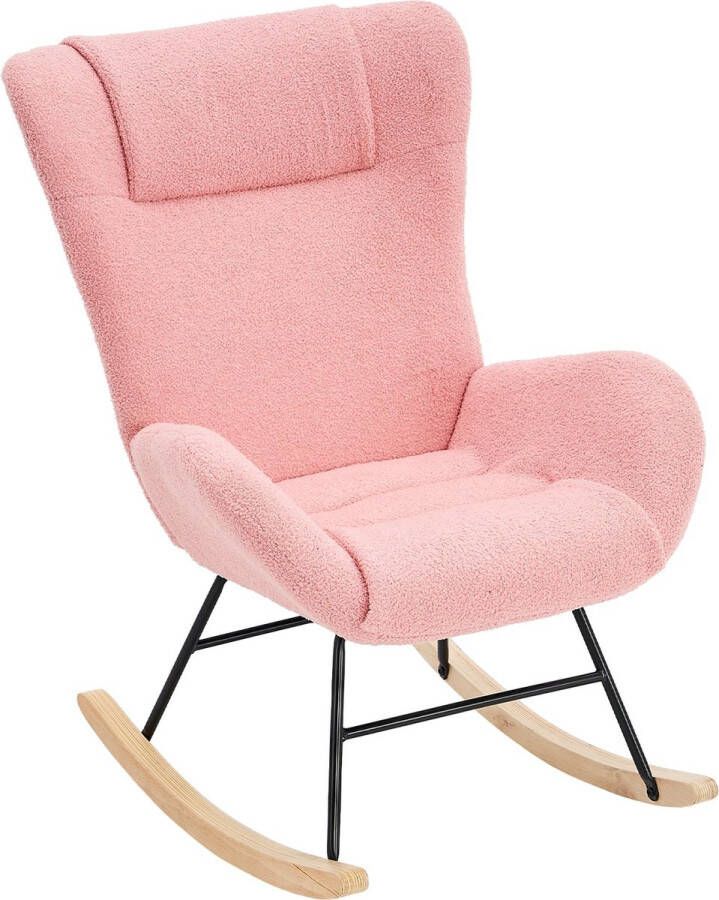 Merax Schommelstoel met Teddy Fluwelen Stof Ergonomische Relaxstoel Roze
