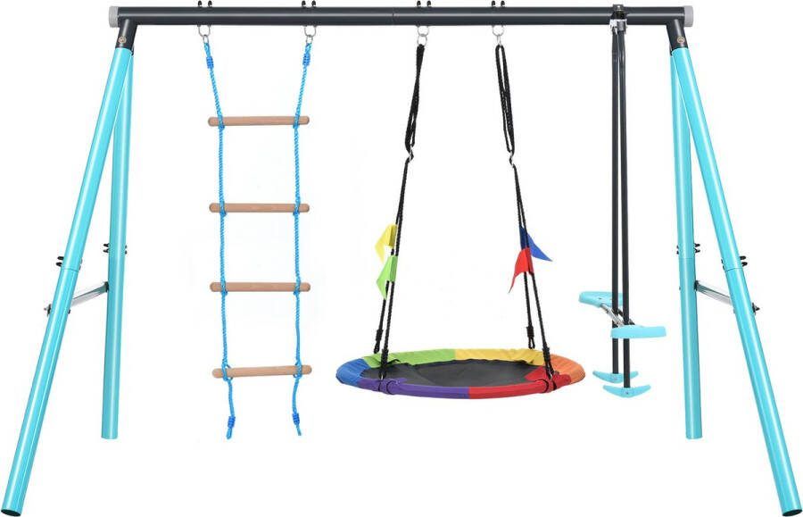 Merax Speeltoestel voor Kinderen 3 tot 8 jaar Klimrek voor Buiten Schommel Wip Klimladder Wip Blauw