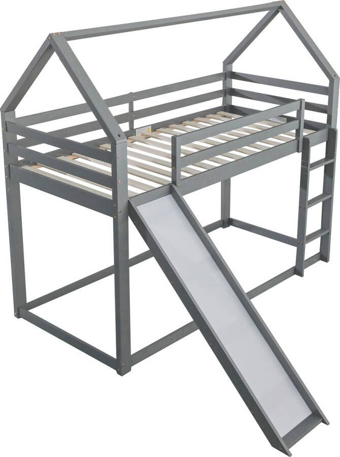 Merax Stapelbed 90 x 200 cm Hoogslaper met Glijbaan en Ladder Bed voor Kinderen Grijs