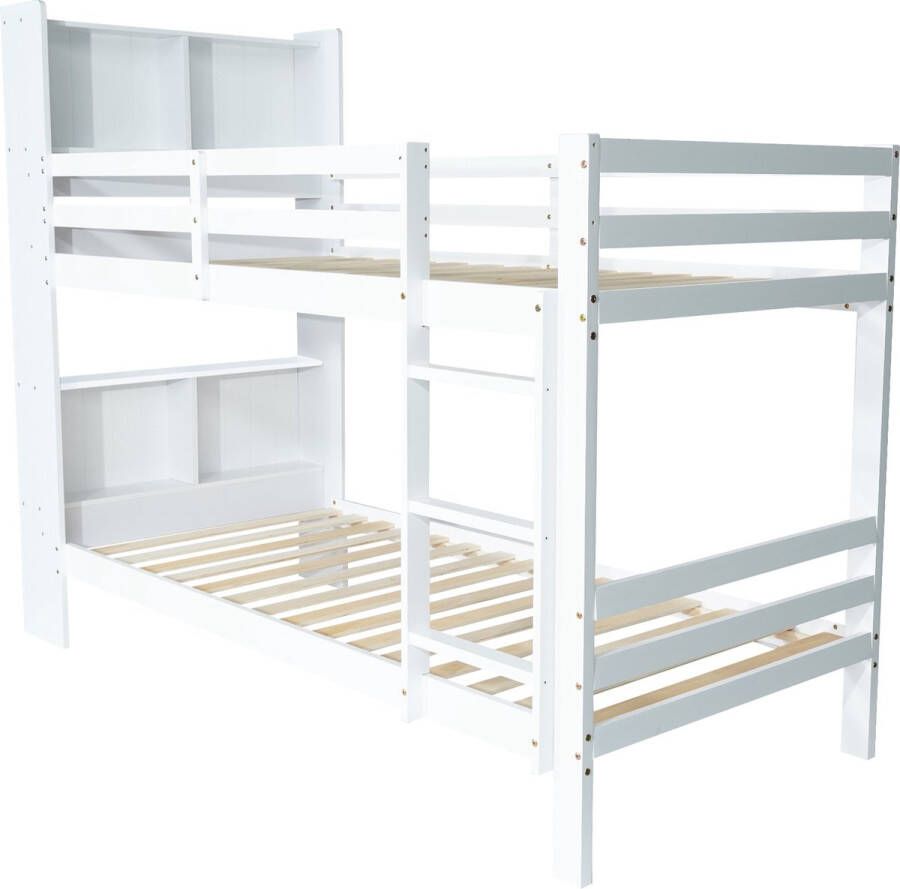 Merax Stapelbed Kinderbed met Opbergruimte Houten Bed Wit