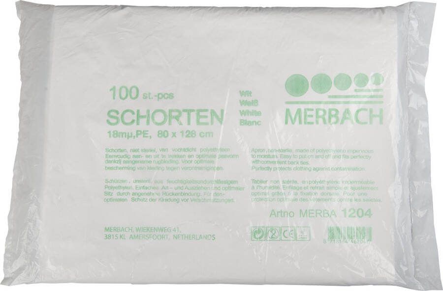 Merbach schort PE 128x80cm wit omdoos 10x100 stuks