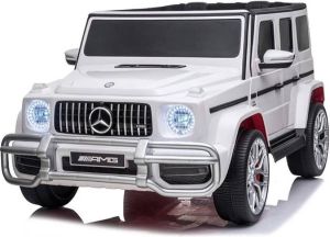 Mercedes-Benz 2 persoons G63 AMG 12V Accu auto Elektrische Kinderauto met Lerenzitje Rubberen Banden Bluetooth en Afstandsbediening(FULL OPTION) (Wit)
