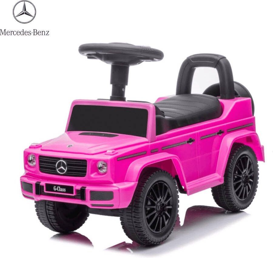 Mercedes Loopauto G-Klasse G350 Roze Met Rugsteun Blokstandaard tegen achterover vallen Loopwagen Incl Geschenkverpakking
