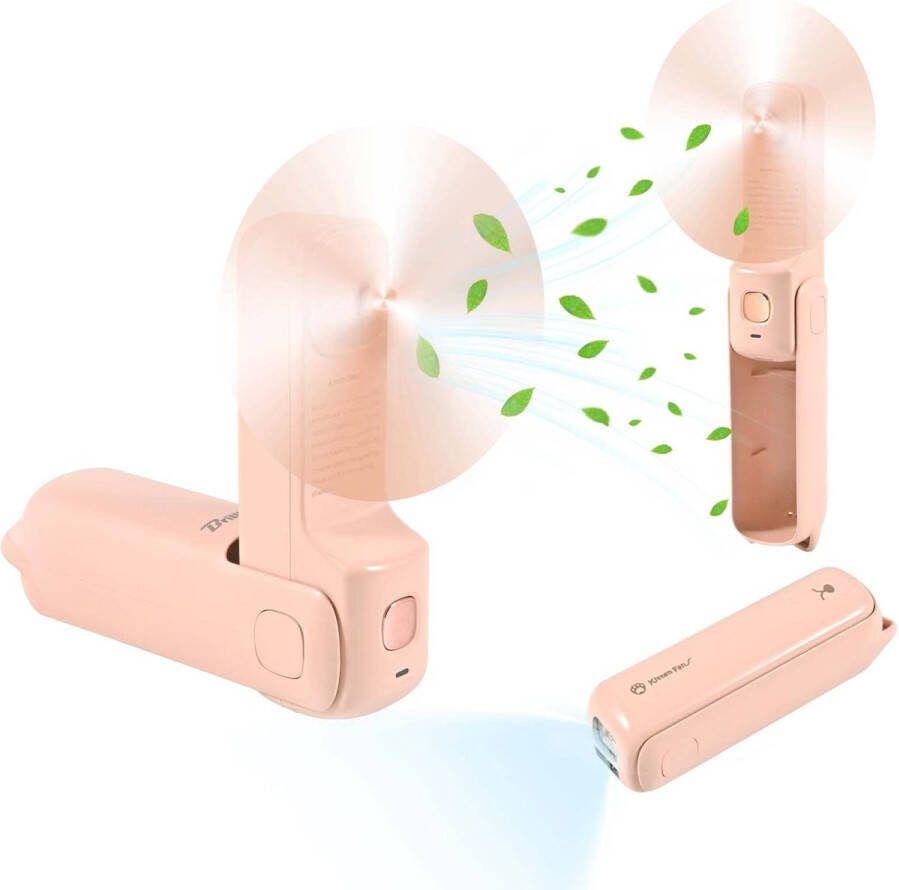 Merdoo Mini-Handventilator Draagbare Mini-Ventilator Powerbank & Flashlight Kleine Opvouwbare Handventilator Oplaadbaar Persoonlijke Zakventilator USB Rose -2000 mAh