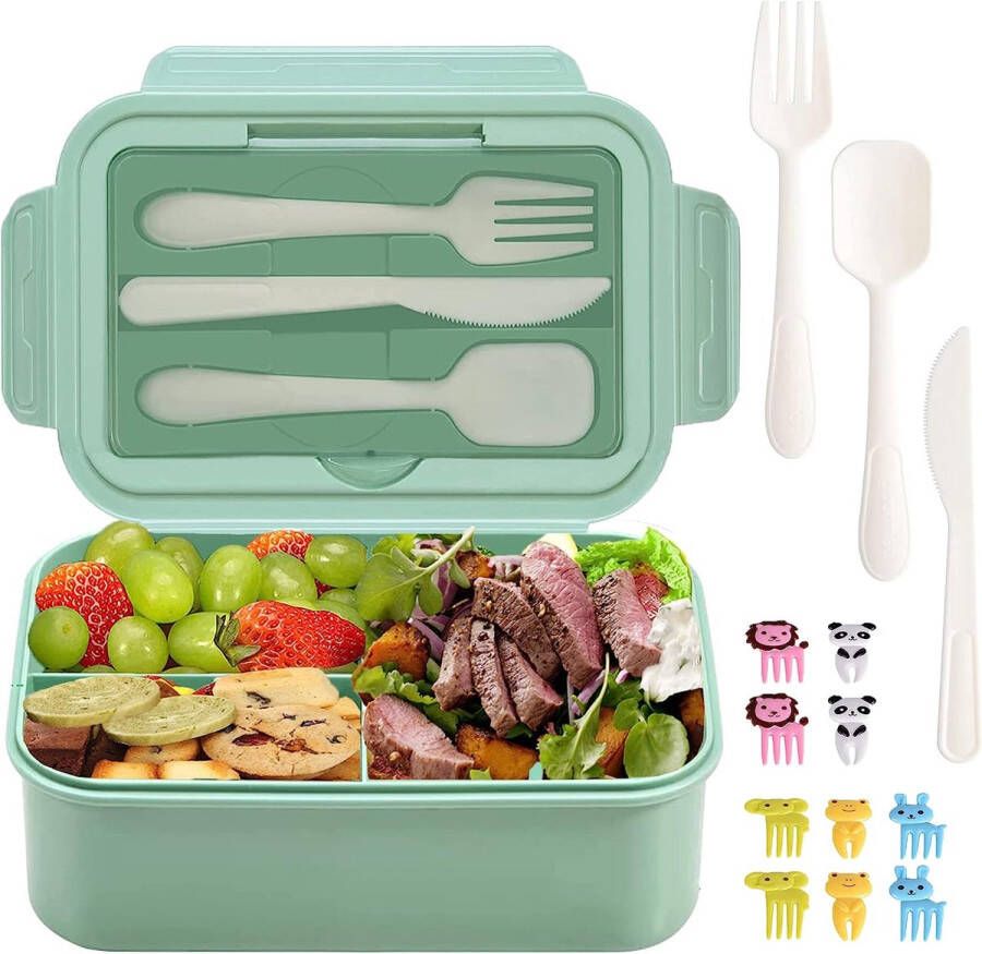 Merk Jortine Lunchbox voor volwassenen en kinderen met vakken bento box lunchbox met onderverdeling broodtrommel met bestek lekvrij BPA-vrij magnetronbestendig voor kleuterschool picknick