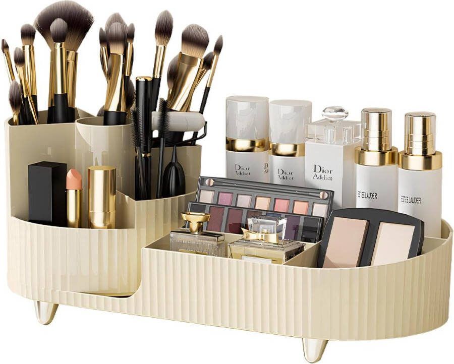Merk-loos 360° Roterende Make-up Organizer Grote Capaciteit Voor Cosmetica Parfum Sieraden Borstels Lippenstiften Oogschaduw Poedersoezen Voor Kaptafel Slaapkamer Badkamer Kantooropslag (crème)