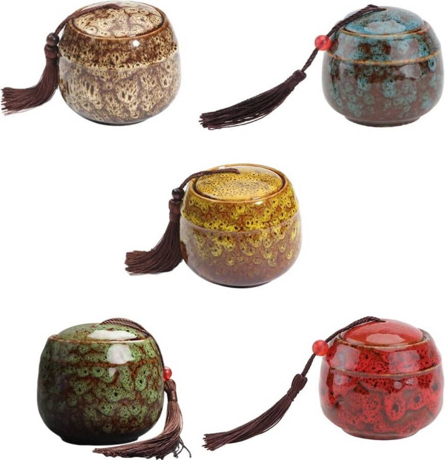 Merk-loos 5 stuks theedoos porselein theepot voorraadblik koffieblik theebus met deksel Chinese stijl vintage blikken doos traditionele theebox voor koffie thee suiker kandis specerijen keuken