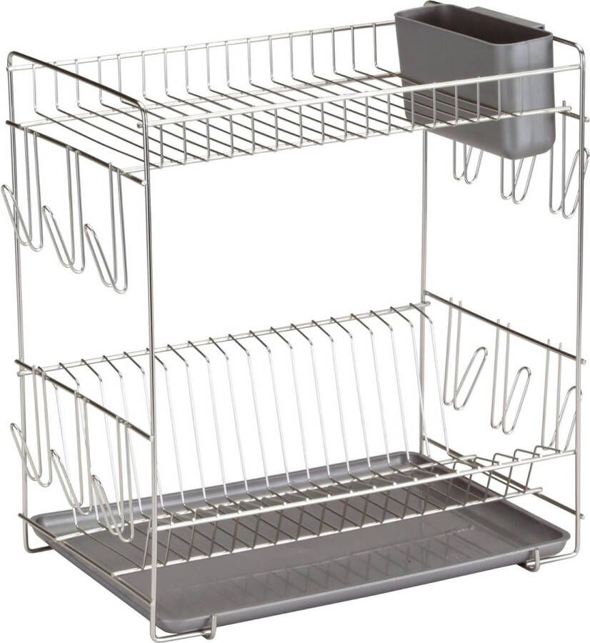 Merk-loos 90980-serviestandaard van 304 roestvrij staal met grijs dienblad afmetingen 43 x 25 x 41 5 cm