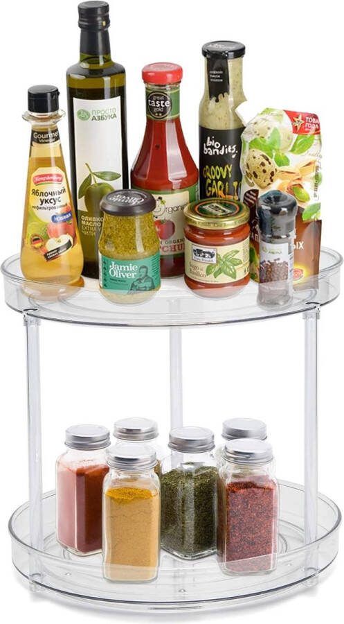 Merk-loos Lazy Susan Keuken Kruidenrek Plastic Kruiden Draaitafel Koelkast Organisator Draaibaar Opbergrek Voor Potjes En Kruiden Perfect Voor De Keuken (2 niveaus)