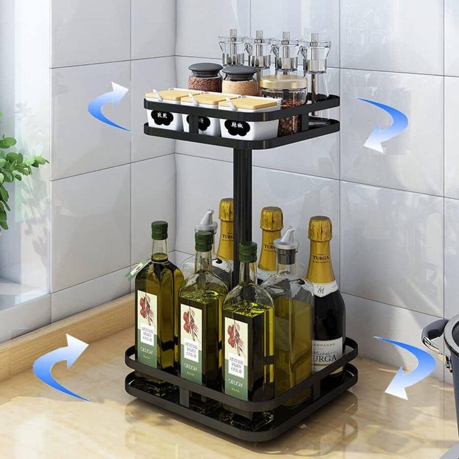 Merk-loos Lazy Susan organizer voor op het aanrecht roterend kruidenrek organizer voor specerijen vrijstaand draaiplateau olierek (vierkant 2 lagen)