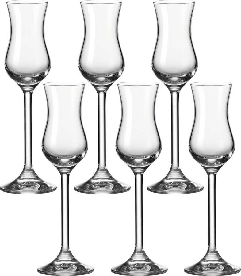 Merk-loos Leonardo Daily Grappa 063319 borrelglas met steel vaatwasmachinebestendige digestief-glazen set van 6 10 cl