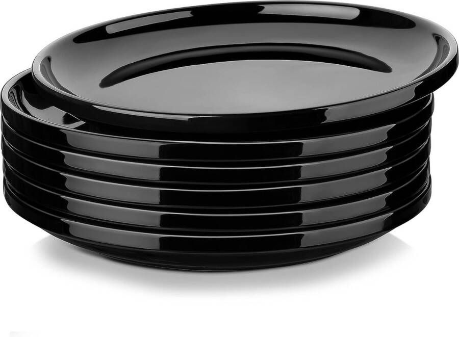 Merk-loos LOVECASA Zwarte borden schotel set voor 6 25 cm dinerborden set voor salade steak ronde borden met lippranden magnetron en vaatwasmachinebestendig