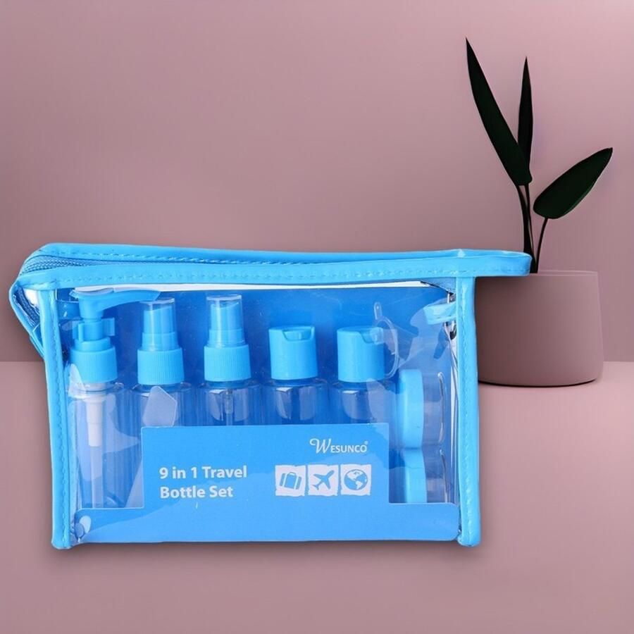 Merk-loos Reisflesjes Handbagage 9-delig Reisaccessoires Reisflacons Cosmetica Potjes Reis Flesjes Reisverpakking Reisset -Bouteilles de voyage lichtblauw