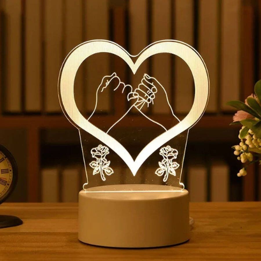 Merk-loos Romantische Liefde 3d Acryl Led Lamp Voor valentijn la gou USB Warm White