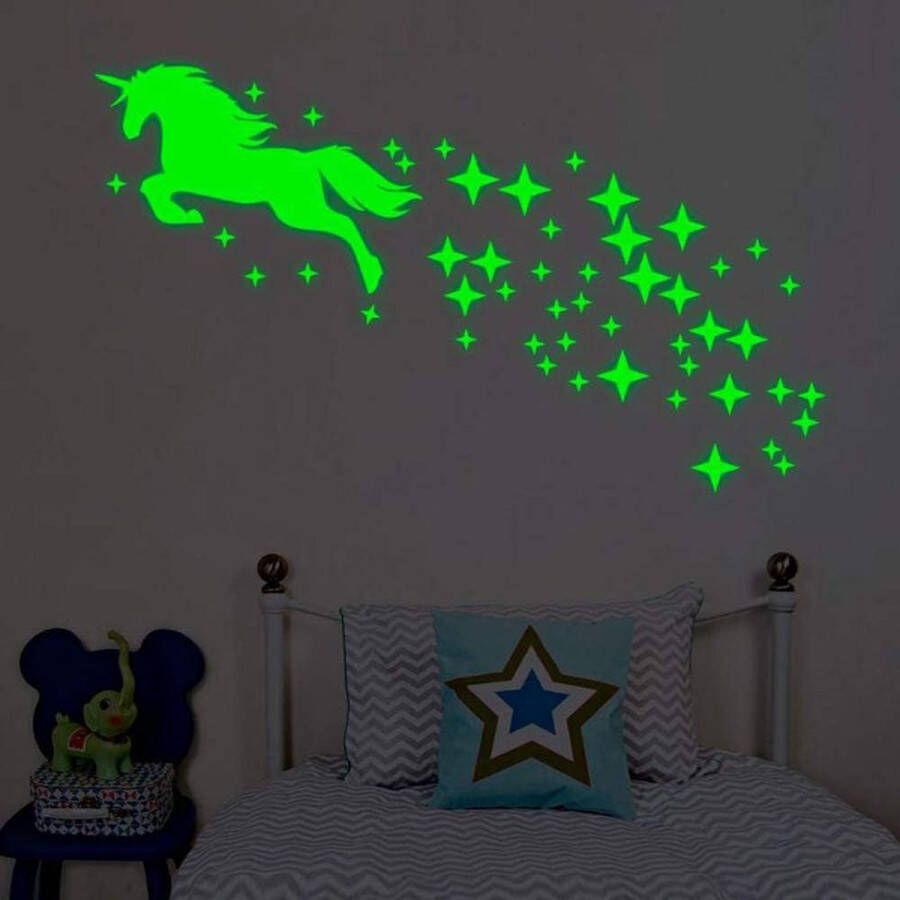 Merk los Eenhoorn lichtgevende muurstickers kinderkamer met lichtgevende decoratie in woon- en slaapkamer in het donker lichten DIY combinatiestickers
