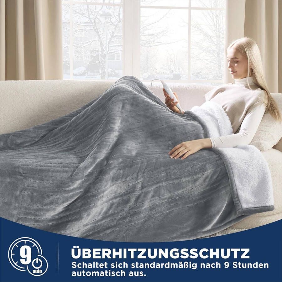 Merk los Elektrische deken klein met automatische uitschakeling elektrische warmtedeken 130 x 180 cm snelle opwarming 8 warmtestanden 9 tijdinstellingen zachte flanellen knuffeldeken voor bed en