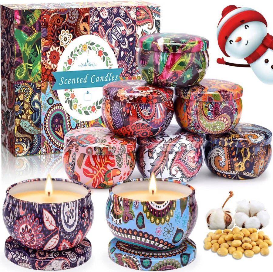 Merk los Geurkaarsen cadeauset 8 stuks vanille lavendel-aroma-kaarsen reiskaarsen voor vrouwen sojakaarsen 100-120 branduren voor yoga aromatherapie stressvermindering Valentijnsdag verjaardag Kerstmis