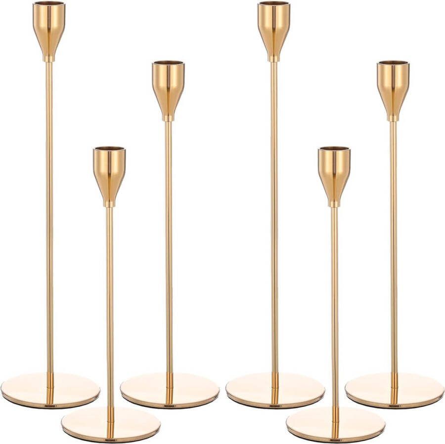 Merk los Kaarsenhouders Set van 6 Goud 33 29 24 cm Hoge Metalen Kaarsenhouders voor 3 4 Inch Dikke Taper Kaarsen Woondecoraties voor Feest Bruiloft Eetkamer