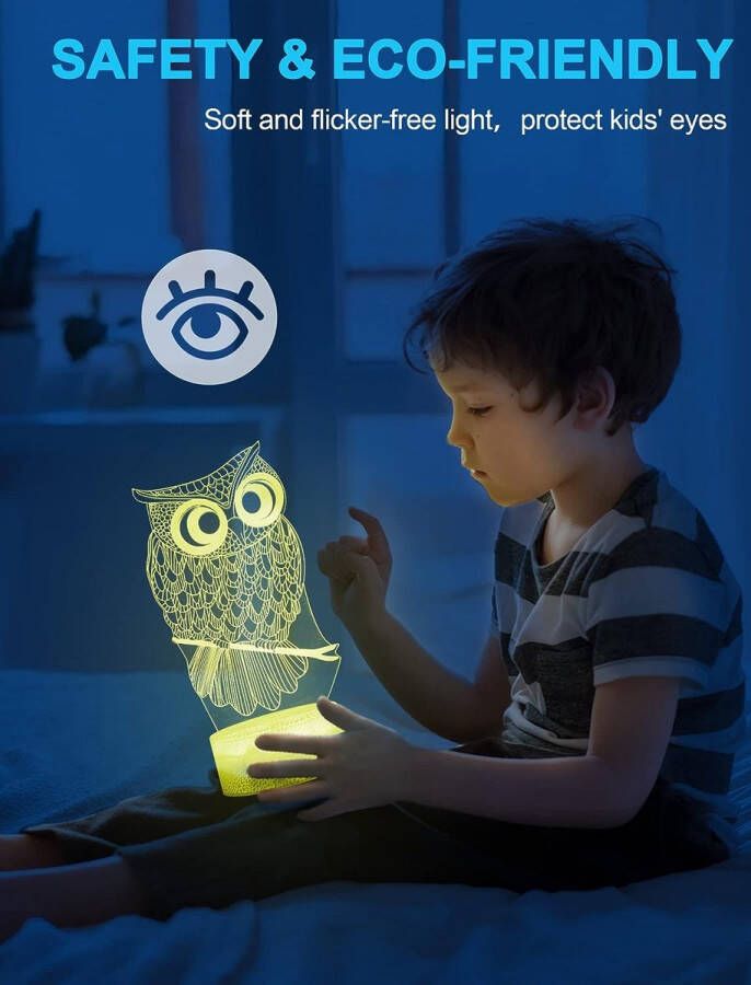Merk los Uil 3D nachtlampje voor kinderen uil 3D illusie lamp met 16 kleurschakeringen en afstandsbediening bureaudecoraties voor tienermeisjes of jongens uilgeschenken voor vrouwen Hedwig uil cadeaus verjaardagscadeaus jongen meisje