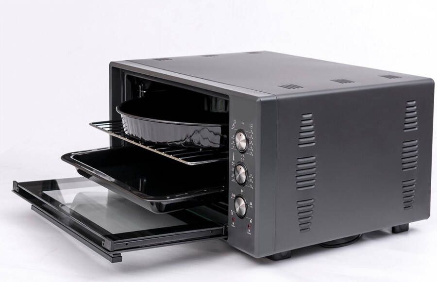 Merkador Vrijstaande Oven 40 Liter 1300 Watt Hetelucht Gemakkelijk schoon te maken geëmailleerde binnenruimte Antraciet Mini Oven