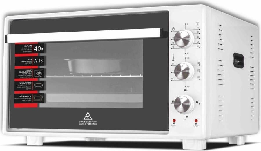 Merkador Vrijstaande Oven 40 Liter 1300 Watt Hetelucht Gemakkelijk schoon te maken geëmailleerde binnenruimte Grijs Mini Oven