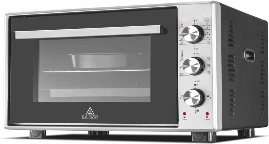 Merkador XL Vrijstaande Oven 60 Liter 1800 Watt Hetelucht Gemakkelijk schoon te maken geëmailleerde binnenruimte Grijs Mini Oven