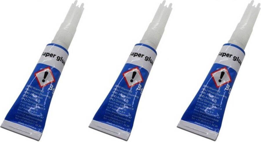 Merkenloos---- Krachtige Secondelijm 5x stuks SUPER HOBBY GLUE 3 grams 10 secondenlijm Extra sterke superlijm tubes voor rubber metaal glas kunststof keramiek en hout