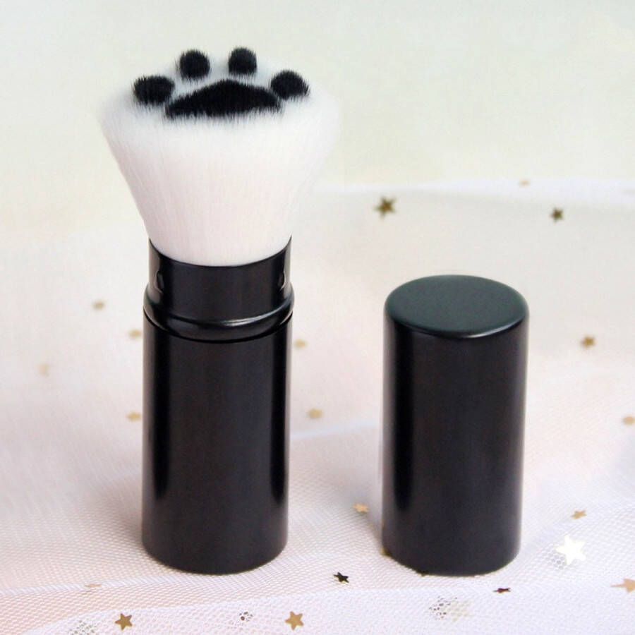 MerkIoos Make-up Kwast met Kattenpootje – Intrekbare Kwast voor Highlighter Blush Bronzer & Poeder – Zwart – Make-up kwast met kattenpootje – Intrekbaar – Zwart – highlighter blush bronzer en poeder – Zachte en precieze applicatie