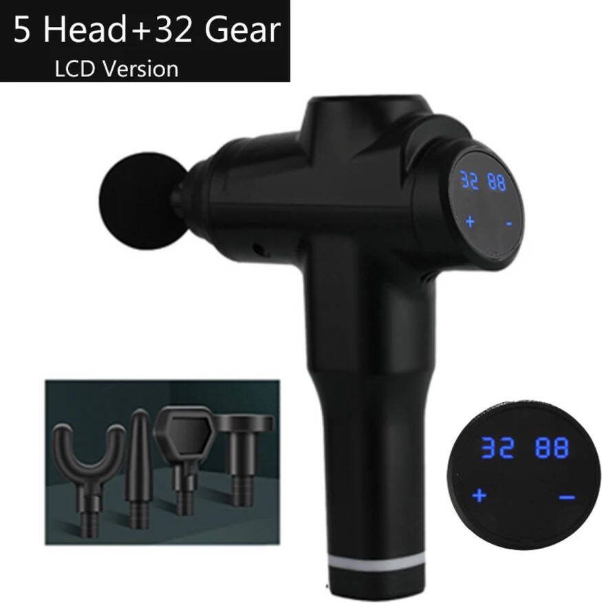 Merkless massagepistool voor spiermassage diepe spiermassager met 32 instelbare niveaus 5 massagekoppen en lcd-display ter verlichting van spierpijn en stijfheid