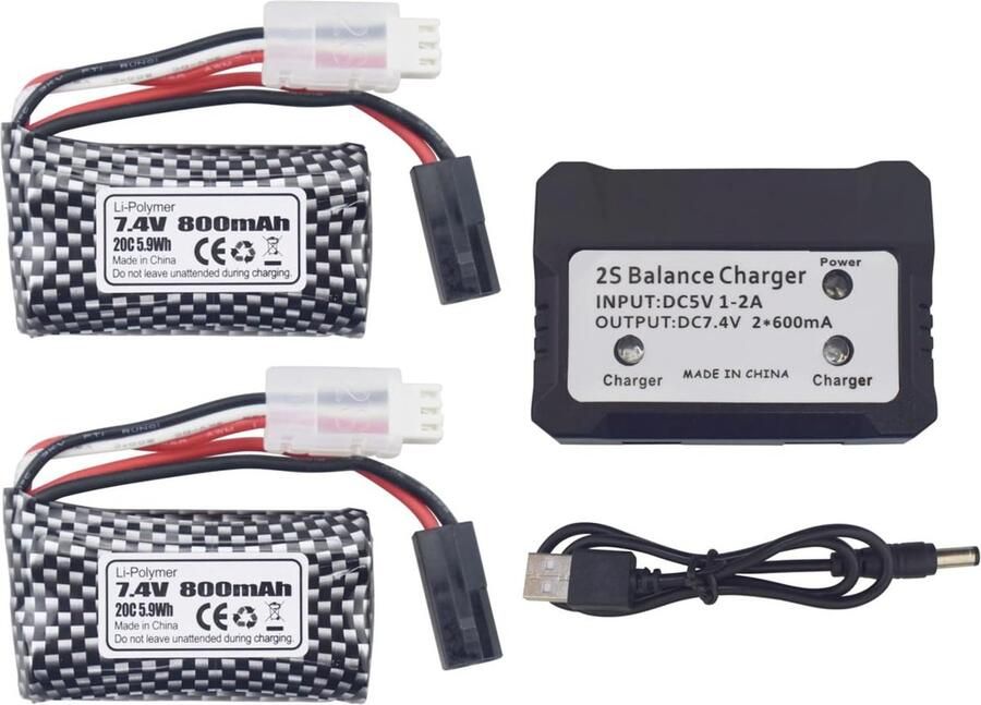 Merkless 2PCS 7.4V 800mAh 5500-2P Plug Lithium Batterij met 2-in-1 Lader voor 9130 9135 9136 9137 9138 9145 RC Speelgoedauto RC 4WD Hoge Snelheid Off-Road RC Auto