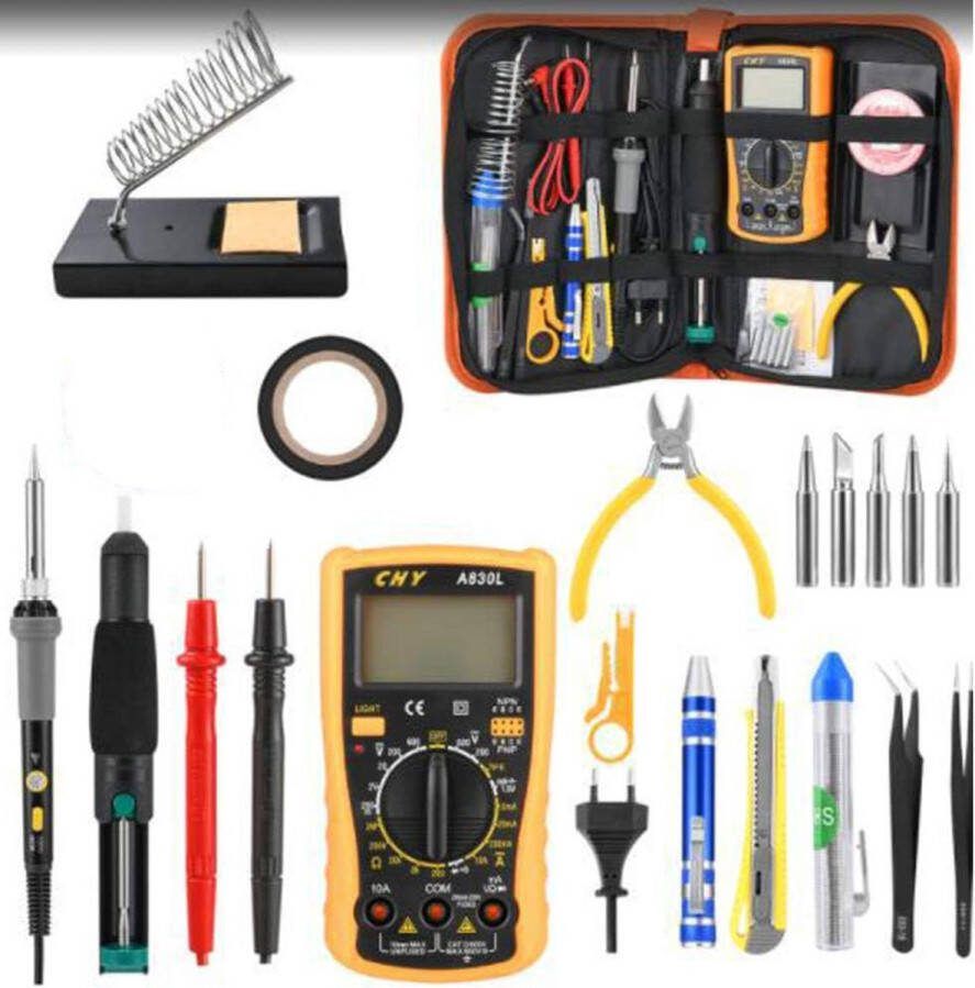 Merkless Soldeerbout set soldeerset 20-in-1 soldeerset 60W soldeerpistool met digitale multimeter temperatuur 200-450 °C en aan uit-schakelaar 5 soldeerpunten voor beginners